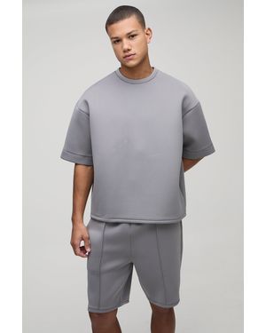 BoohooMAN Oversized Boxy Bonded Scuba Short Set - Grey