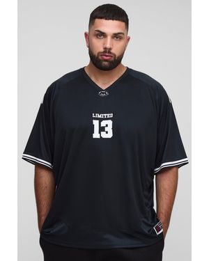 BoohooMAN Plus Oversized Limited Applique Airtex Baseball Shirt - Blue