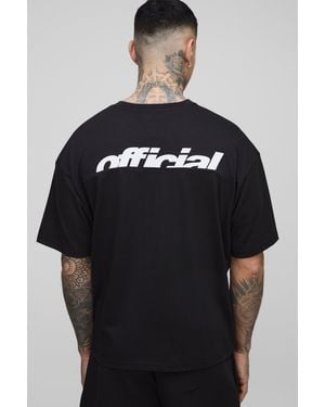 BoohooMAN Tall Oversized Boxy Official Panel Print T-Shirt - Blue