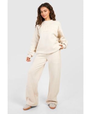 BoohooMAN Dsgn Studio Embossed Straight Leg Jogger - Natural