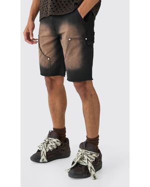 BoohooMAN Fixed Waist Relaxed Washed Carpenter Short - Black