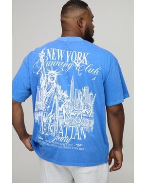 BoohooMAN Plus Oversized Extended Neck New York Print T-Shirt - Blue