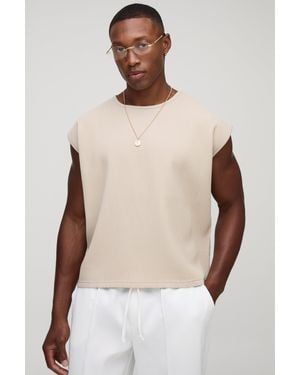 BoohooMAN Oversized Shrunken Boxy Pleated Tank - Natural