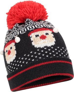 BoohooMAN Mountain Warehouse Xmas Santa Beanie Pom Pom Winter Hat Warm Knit Design - Red