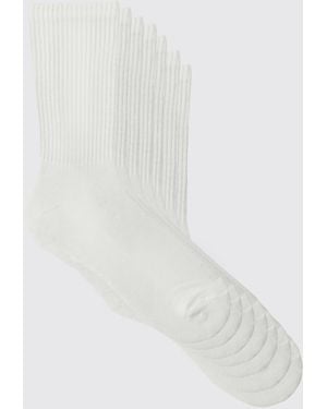 BoohooMAN 7 Pack Plain Sport Socks - White