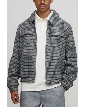 BoohooMAN Regular Fit Micro Flannel Pocket Harrington Jacket - Gray