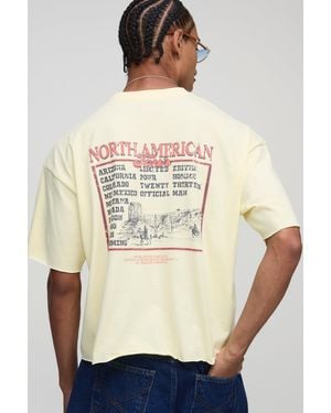 BoohooMAN Oversized Shrunken Landscape Graphic Distressed T-shirt - Natural