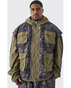 BoohooMAN Plus Washed Ripstop Nylon Camo Utility Jacket - Green