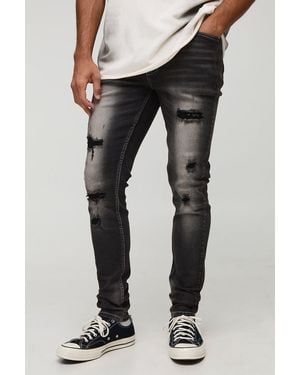 Boohoo Skinny Fit Washed Ripped Jeans - Negro