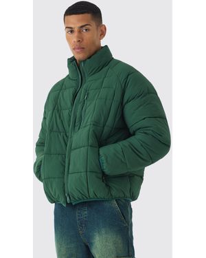 BoohooMAN Grüne Steppjacke mit Trichterkragen