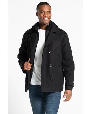 BoohooMAN Tokyo Laundry Faux Wool Double Breasted Coat - Black
