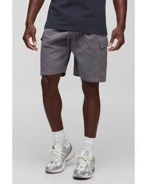 BoohooMAN Lockere Twill Cargo-Shorts mit elastischem Bund - Blau