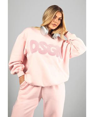 BoohooMAN Dsgn Studio Towelling Applique Oversized Sweatshirt - Pink