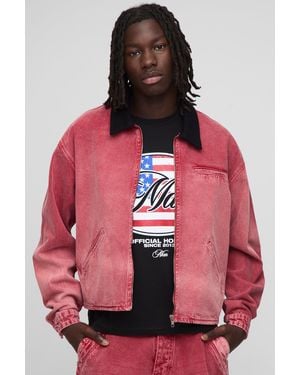 BoohooMAN Oversized Boxy Extreme Washed Jean Jacket - Red
