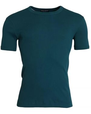 BoohooMAN Dolce & Gabbana Ribbed Tshirt Short Sleeves Crew Neck - Blue T-shirts - Green
