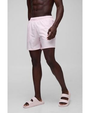 BoohooMAN Regular Fit Mid Length Plain Swim Trunks - Pink