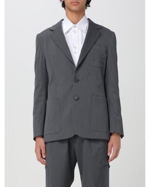 BoohooMAN Palm Angels Tailored Blazer Patch Pockets Embroidered - Grey