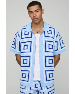 BoohooMAN Camisa Oversize Recta De Punto Croché - Azul