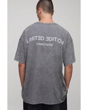 BoohooMAN Charcoal Oversized Limited Edition Text Washed Printed T-Shirt - Grey