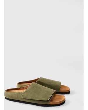 Boohoo Faux Suede Slider Style Sandal - Green