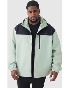 BoohooMAN Plus Oversized Color Block Hooded Windbreaker - Green