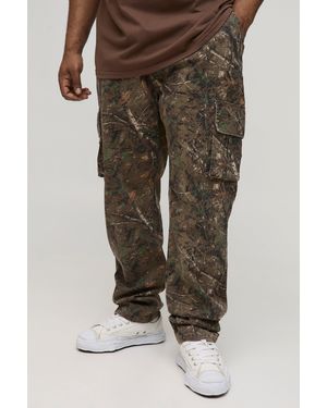 BoohooMAN Plus Forest Washed Camo Slim Stacked Multi Cargo Trousers - Brown