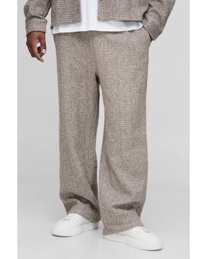 BoohooMAN Plus Relaxed Leg Brushed Herringbone Pants - Gray