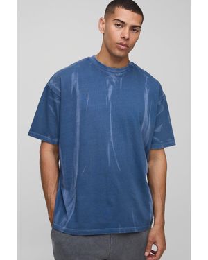 BoohooMAN Oversized Cropped Smoke Wash T-Shirt - Blue