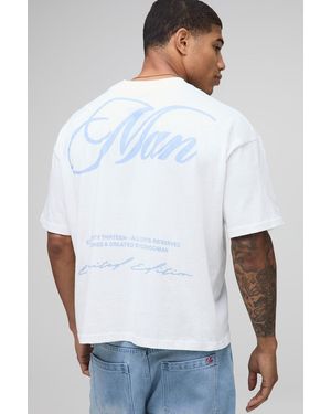 BoohooMAN Oversized Boxy MAN Script Embroidered T-shirt - Weiß