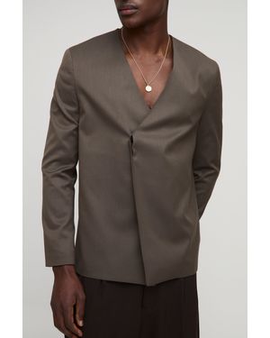 BoohooMAN Oversized Collarless Wrap Front Blazer - Brown