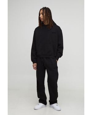 BoohooMAN Oversized Raglan Hooded Tracksuit - Black