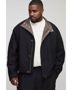 BoohooMAN Plus Embroidered Funnel Neck Track Jacket - Black