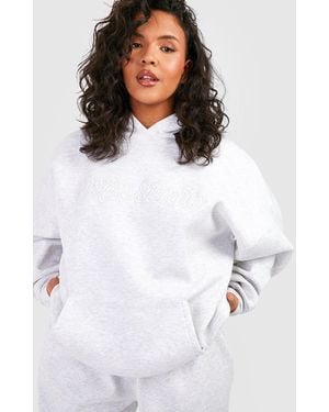 BoohooMAN Plus Dsgn Studio 3d Embroidered Oversized Hoodie - White