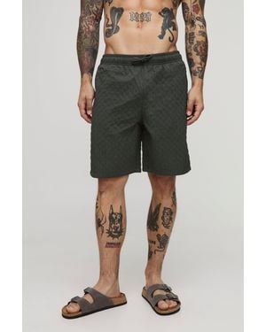 Boohoo Long Length Textured Swim Short - Gris