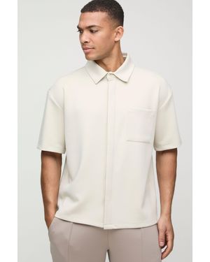 BoohooMAN Oversized Scuba Concealed Placket Shirt - White