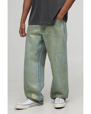 Boohoo Relaxed Fit Metallic Jeans - Verde
