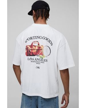 BoohooMAN Oversized Boxy Man Script Tennis Graphic T-shirt - White
