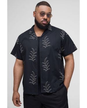 BoohooMAN Plus Regular Fit Revere Embroidered Poplin Shirt - Blue