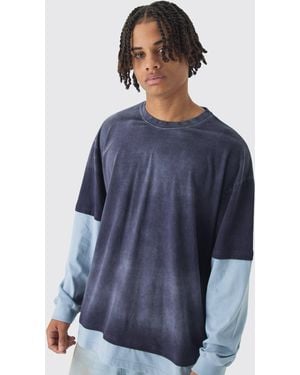 Boohoo Oversized Faux Long Sleeve Acid Wash T-shirt - Blue