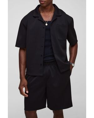 BoohooMAN Oversized Boxy Scuba Revere Shirt And Short Set - Black