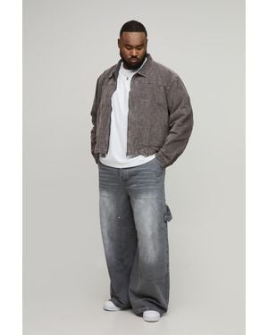 BoohooMAN Plus Washed Cord Relaxed Boxy Worker Jacket - Gray