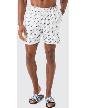 BoohooMAN Mid Length Swim Trunks - White