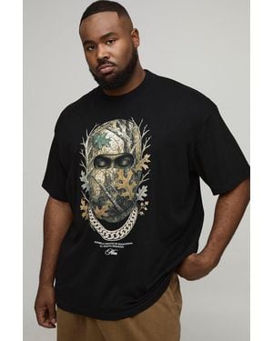 BoohooMAN Plus Oversized Extended Neck Ski Mask Print T-Shirt - Black