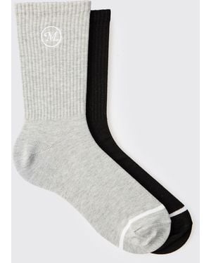 BoohooMAN Multi 2 Pack M Embroidered Sport Socks - Negro