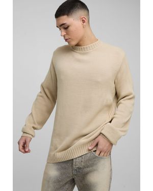 BoohooMAN Regular Fit Ribbed Panel Crew Knitted Jumper - Natural