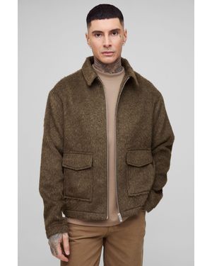 BoohooMAN Tall Boxy Brushed Overshirt - Brown
