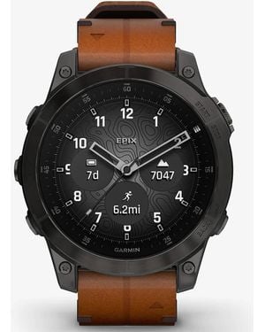 BoohooMAN Garmin Garmin Epix 2 47mm Black Case & Leather Strap Smartwatch 010-02582-30