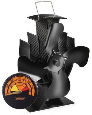 BoohooMAN Vonhaus Temperature Gauge 4 Blade Stove Fan - Black