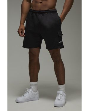 BoohooMAN Active 7Inch Loose Fit Cargo Short - Black