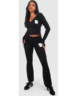 BoohooMAN Dsgn Studio Ribbed Woven Label Flare Yoga Trousers - Blue